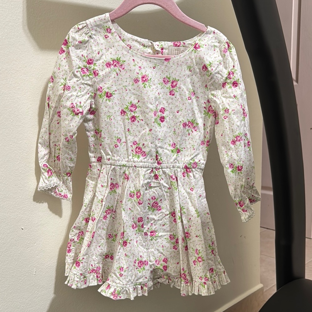 Floral White and Pink Kids Dress